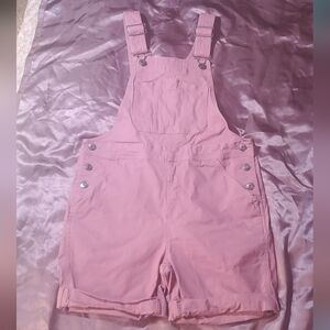 BLUE MOUNTAIN Women's Canvas Bib Shortall Overall Shorts Color Pink Solid